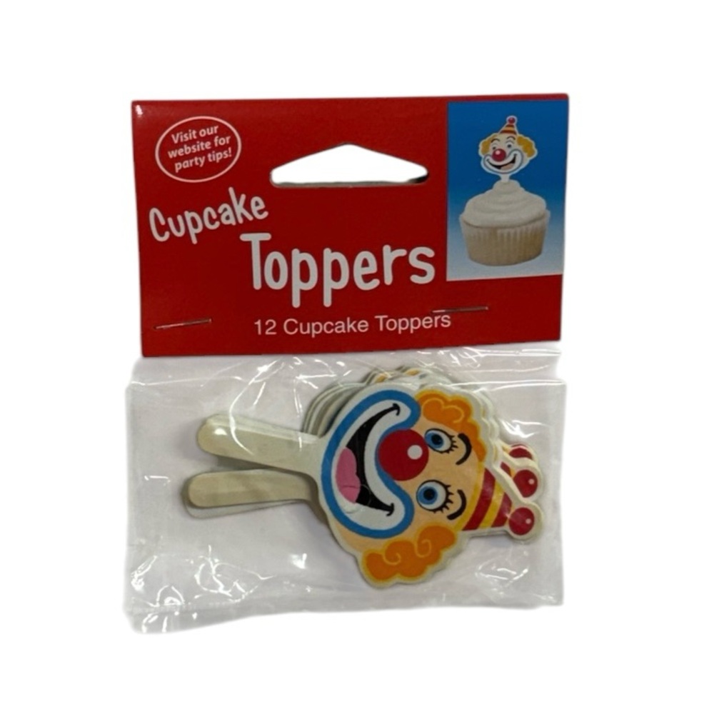 Creative Converting set of 12 clown themed cupcake toppers new in packaging!
